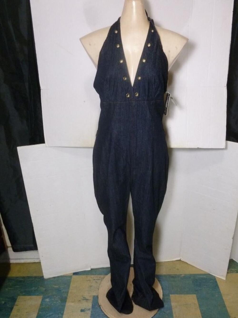 NWT Sexy FUBU Denim Stretch Blue Jean Sleeveless Jumper sz 11/12 Ret $70 SP413